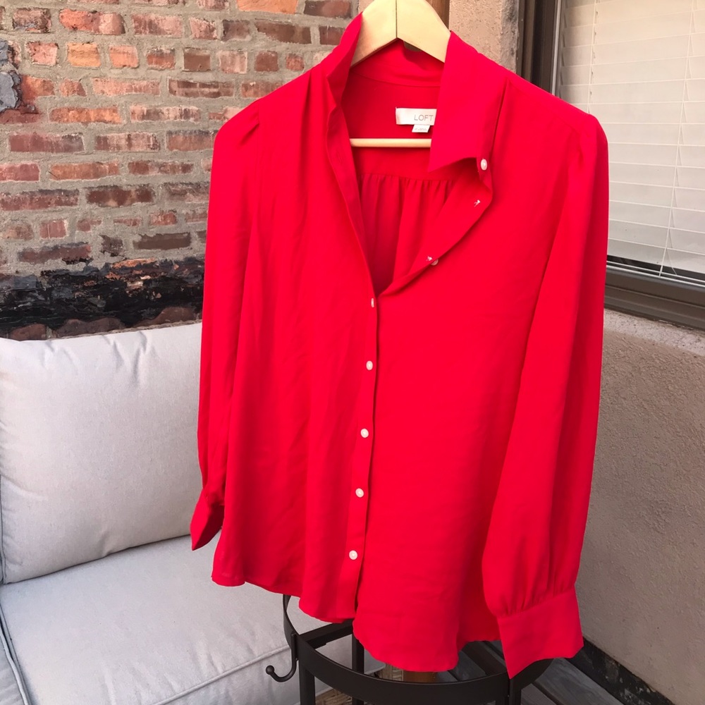Red button up blouse